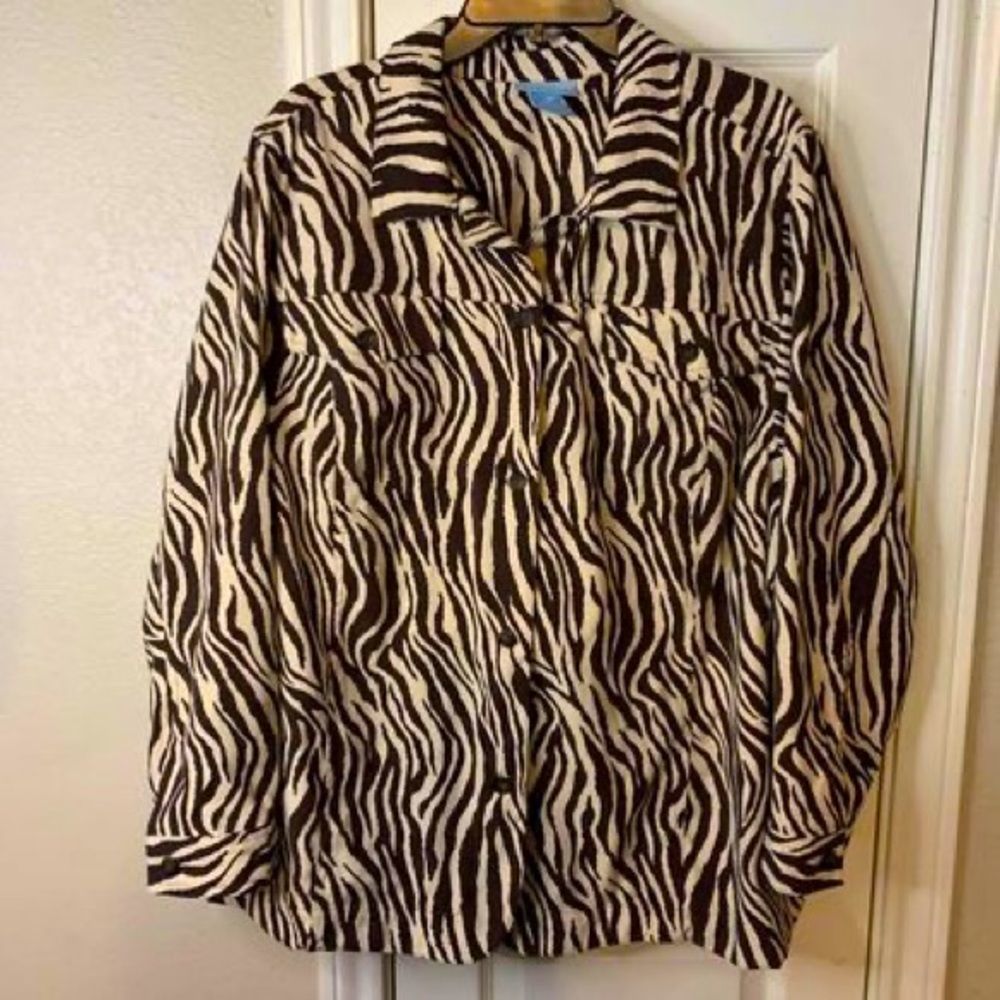 Women’s 2X Fun Brown and Cream Zebra Print Jacket by Liz & Me 28X30